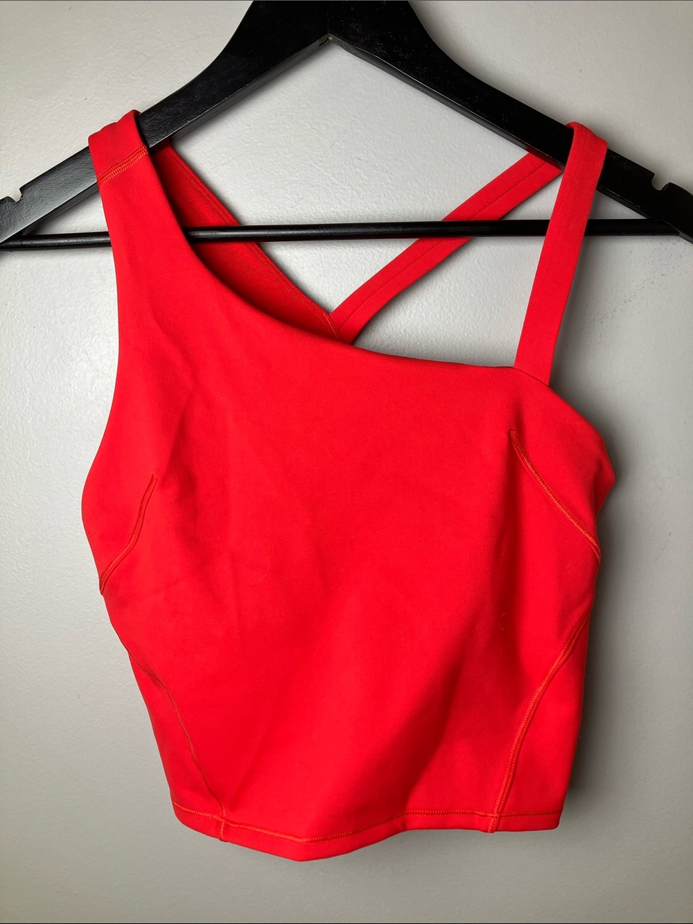 Lululemon Asymmetrical Racerback Strap Red Athletic Sports Bra Crop Top Size 8